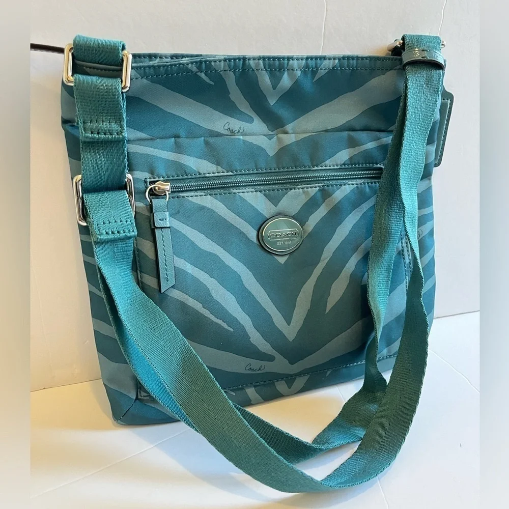 Coach Zebra Print File Bag Teal Nylon Crossbody